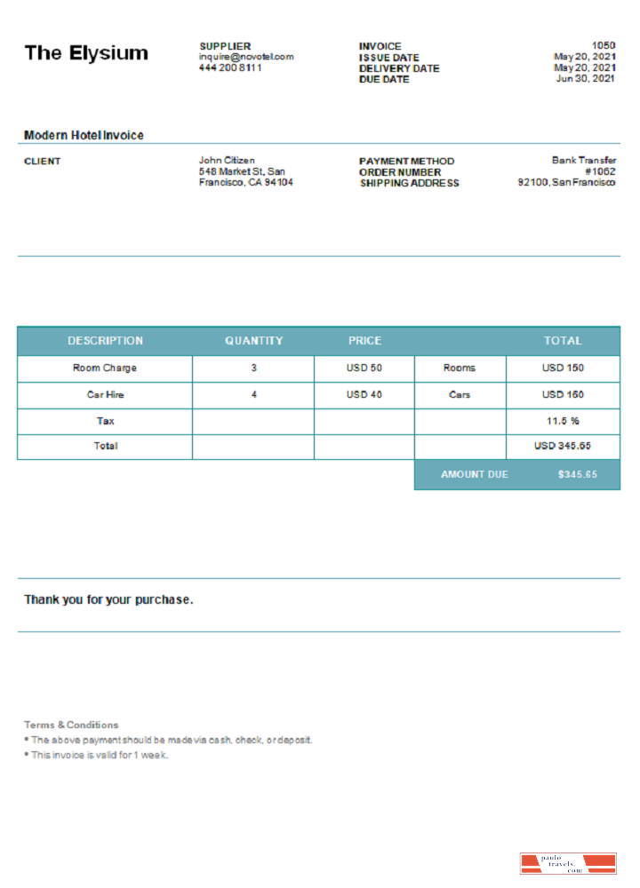 USA The Elysium invoice PSD template